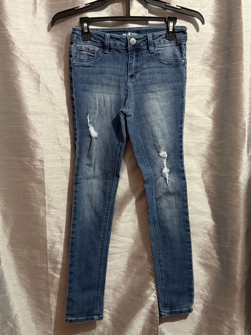 Blue Spice Women's Distressed Skinny Jeans in Medium Blue